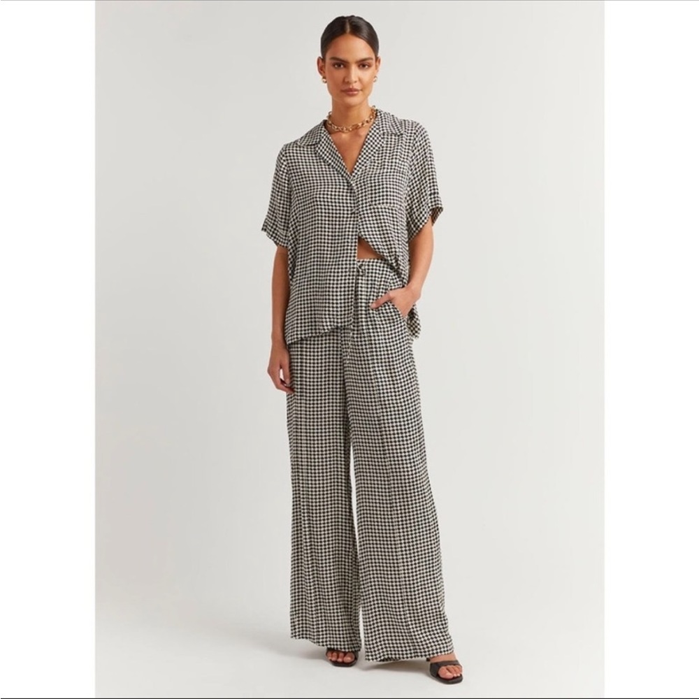 NEW Dissh Gaia Houndstooth Drawstring Pant and Short Sleeved Shirt Set US 2